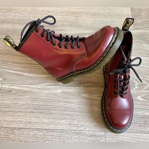 Women’s Dr. Martens Genuine Leather Lace Up 1460 Boots, Red/Maroon